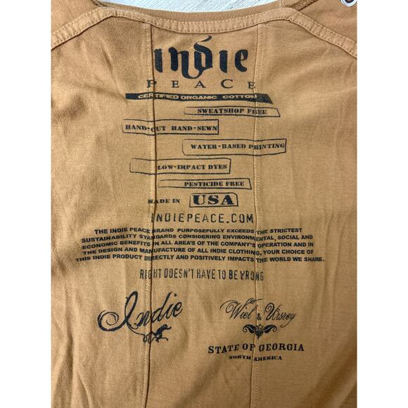 Indie Peace Men’s M Tan Artistic Organic Handmade T-Shirt Rare Discontinued NEW - Picture 7 of 7